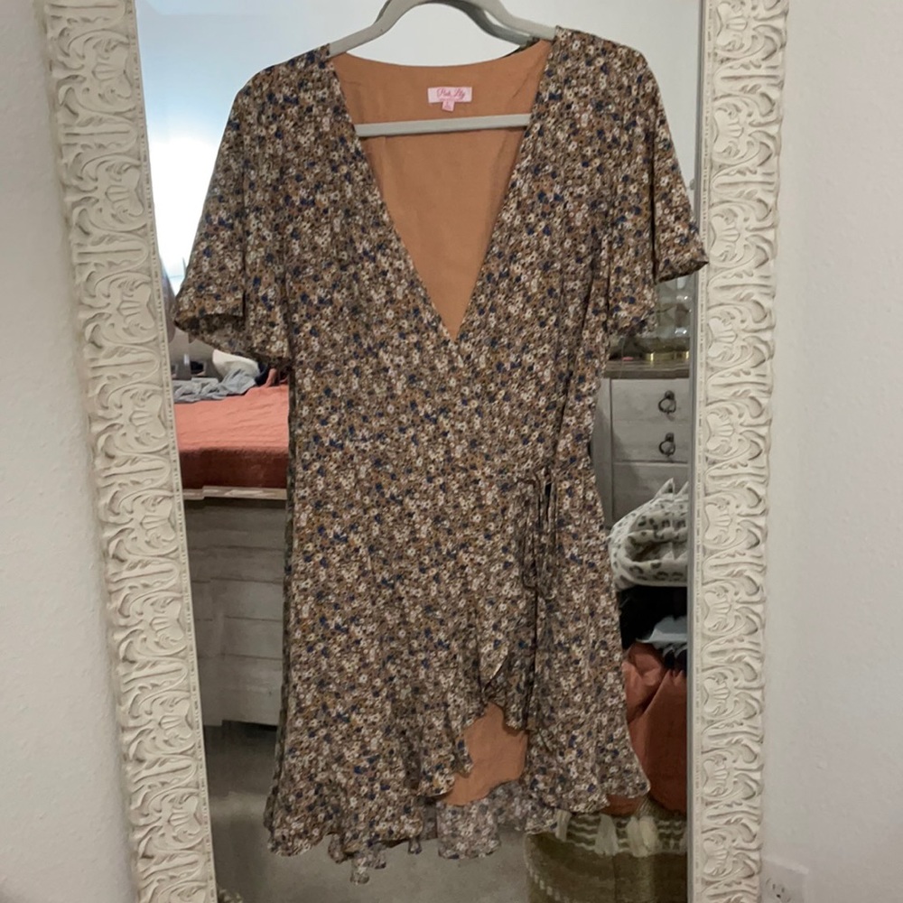 Floral Pink Lily wrap dress